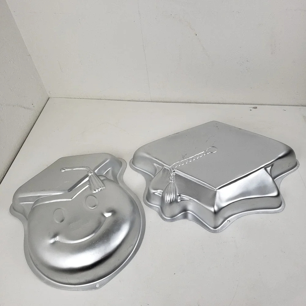 Wilton Graduation Cake Pan Set Mortarboard Cap 2105-2038 Smiley Face 2105-2073